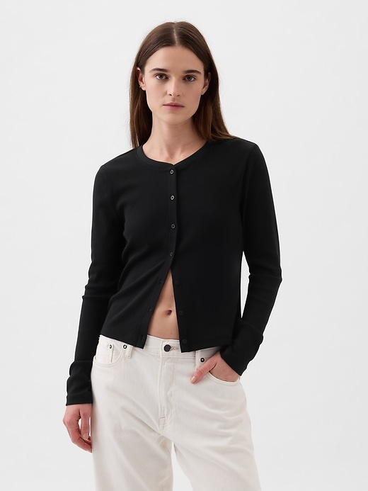1 of 8 showing, with the color BLACK of product Modern Rib Cardigan Shirt