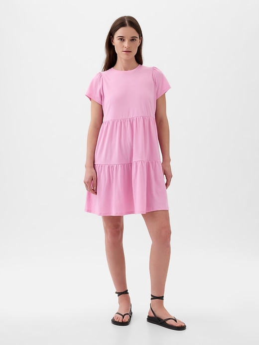 1 of 8 showing, with the color sugar pink of product Tiered Mini Dress
