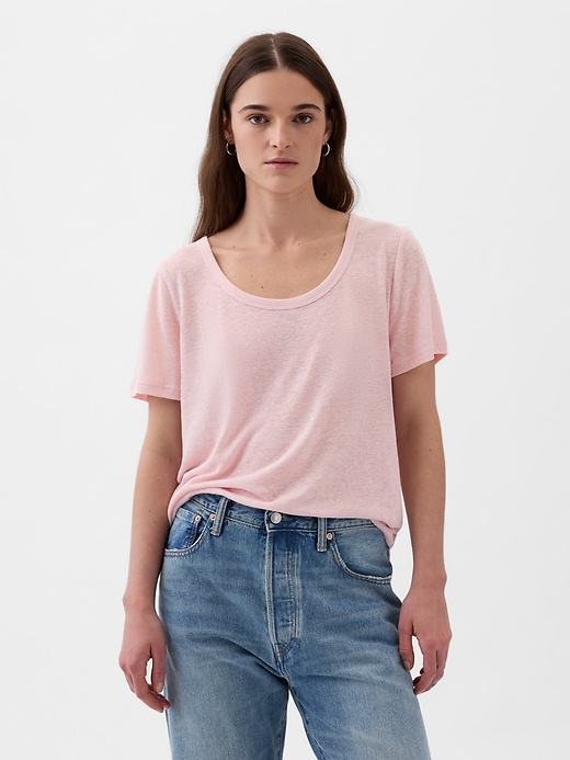 1 of 8 showing, with the color light peony pink of product Linen-Blend T-Shirt