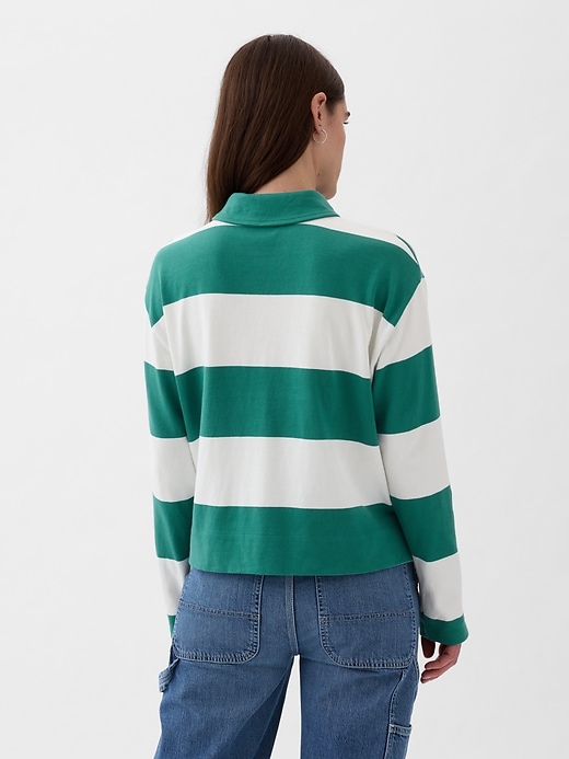2 of 8 showing, with the color white & green stripe of product Cropped Rugby Polo Shirt