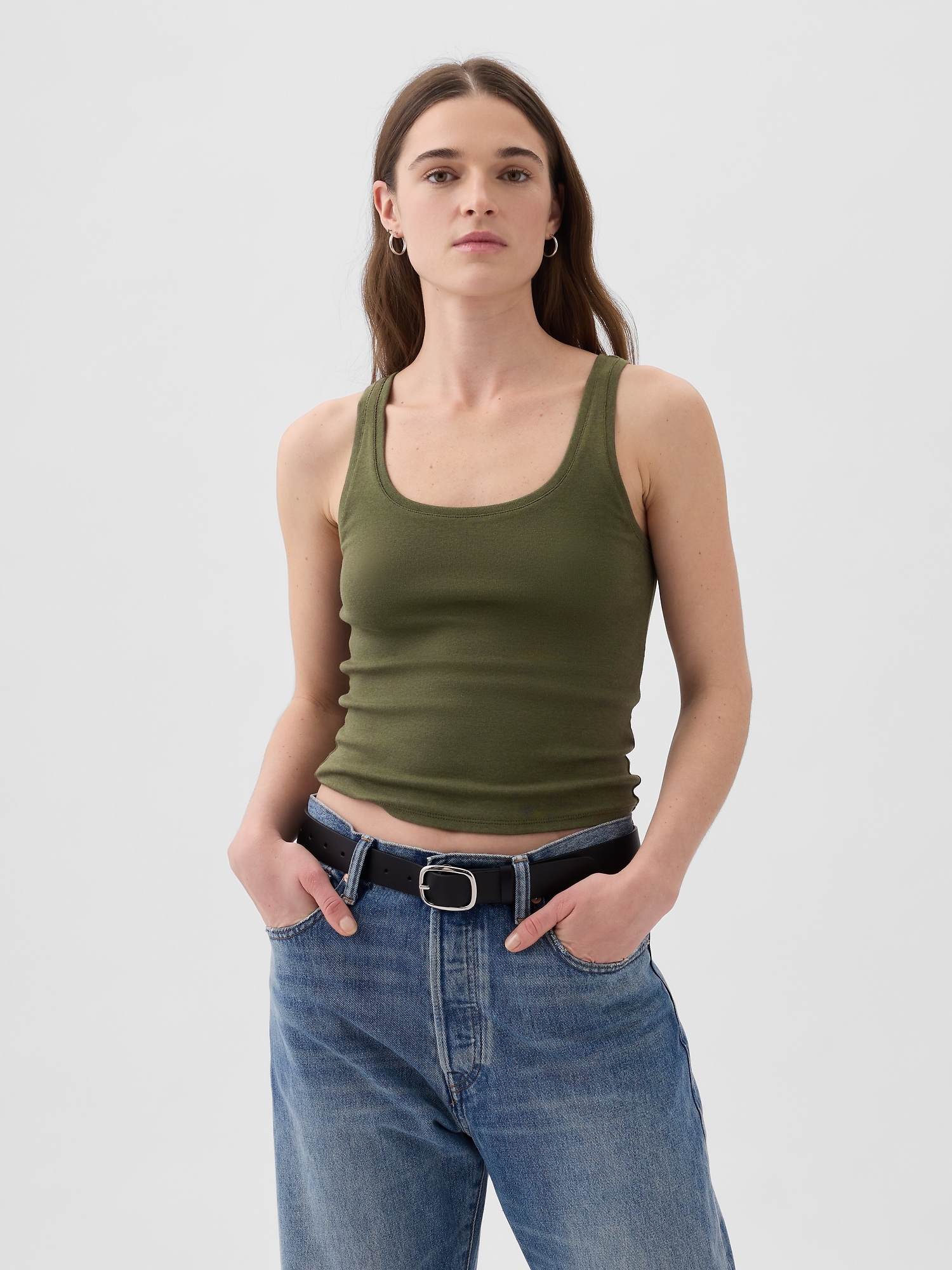 Gap Modern Cropped Tank Top In Olive Green