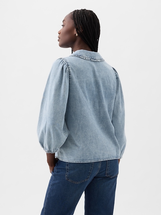 2 of 8 showing, with the color light indigo of product Round Collar Denim Shirt