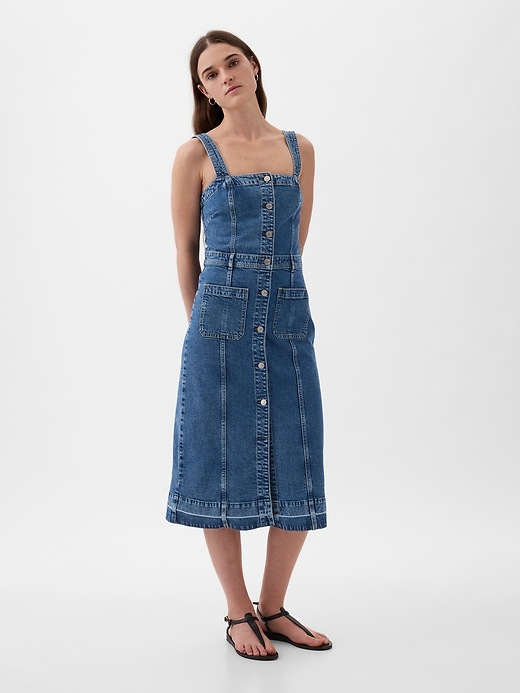 knee length dresses for ladies Denim Twofer Midi Dress (Medium Blue) S main image 1