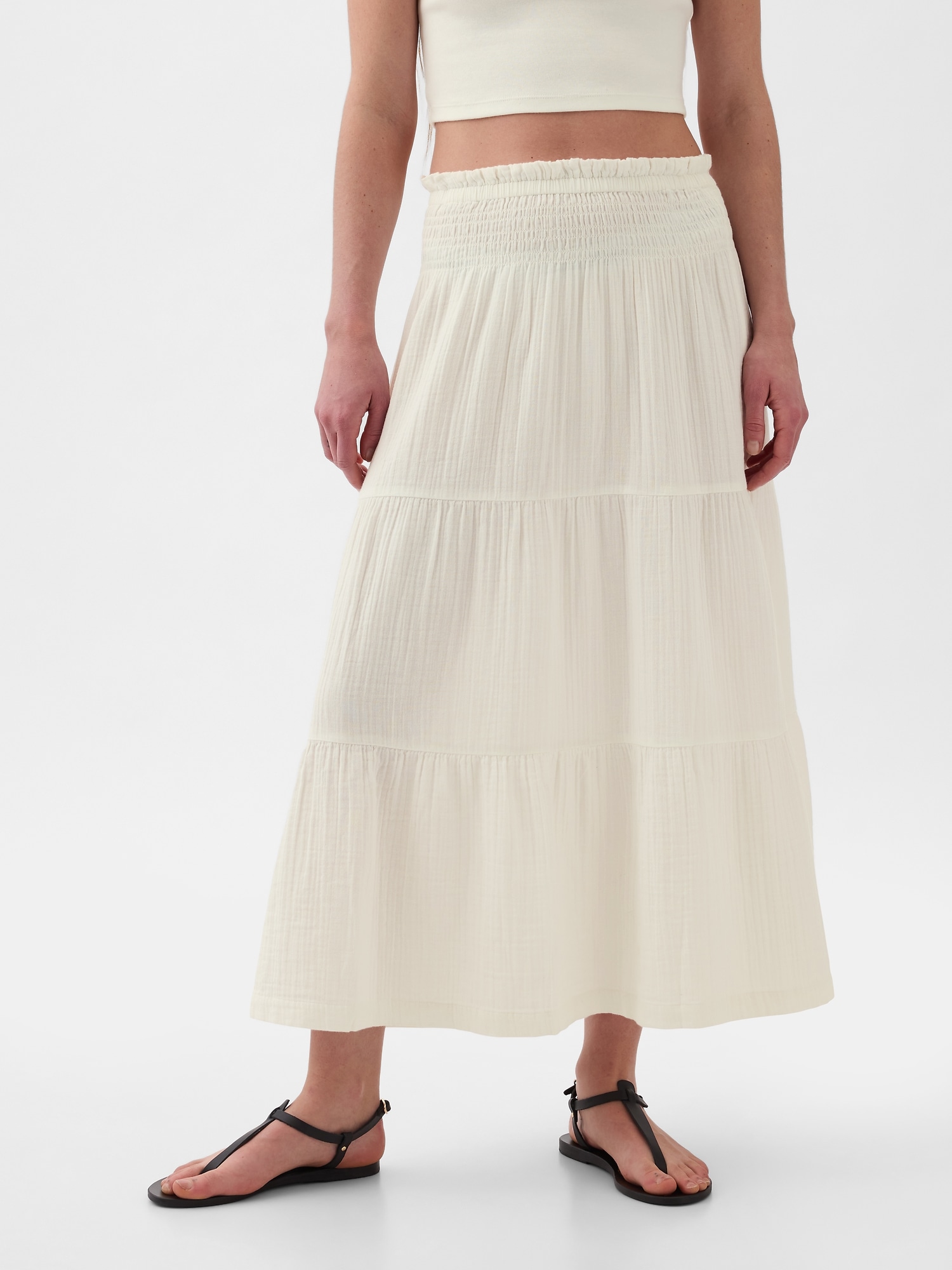 Shop Gap Crinkle Gauze Tiered Maxi Skirt In Off White