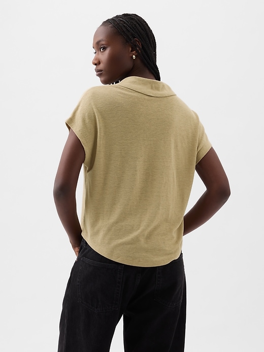 2 of 8 showing, with the color iconic khaki tan of product Linen-Blend Polo Shirt