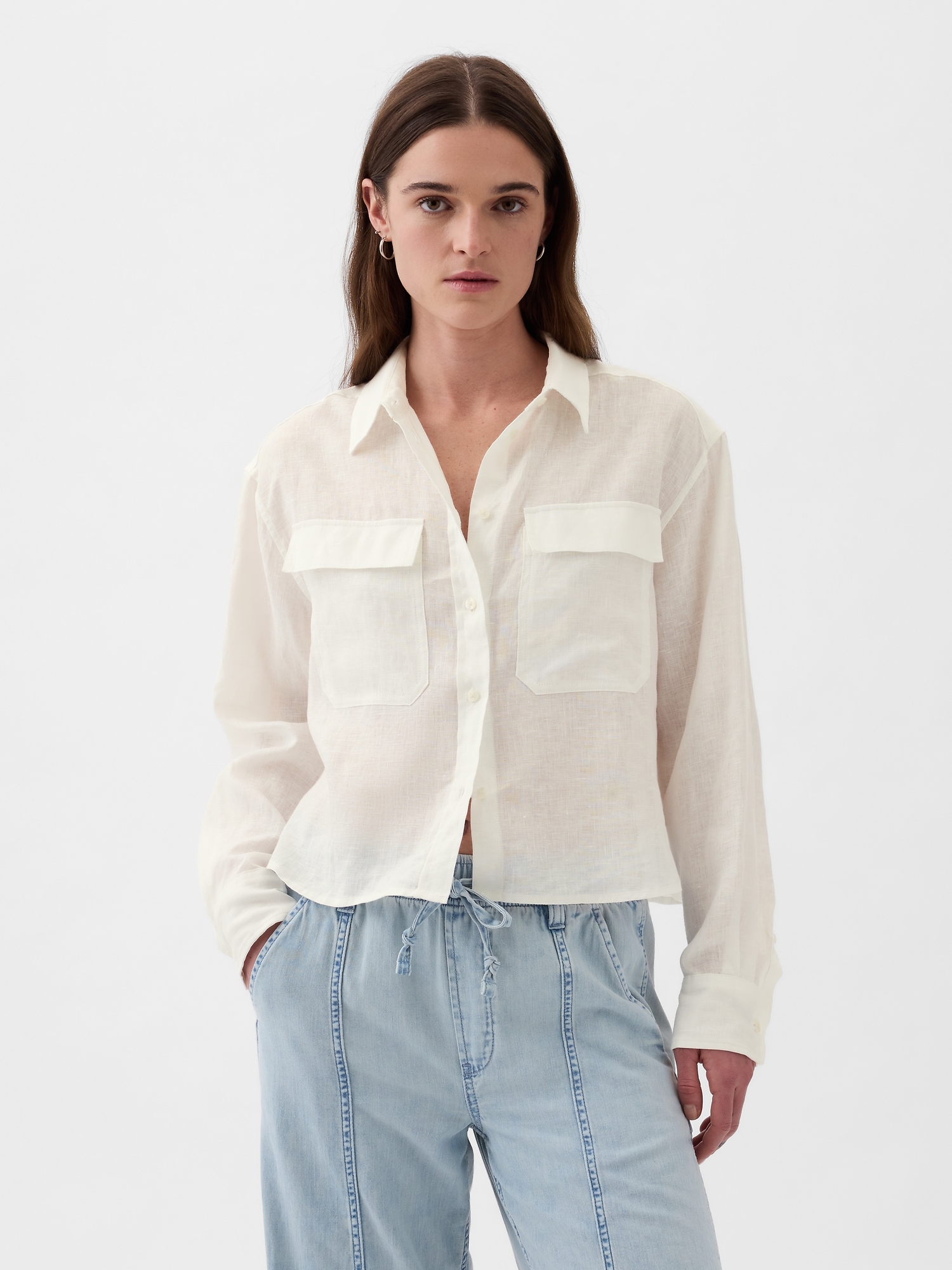 Gap Linen Cropped Shirt In Off White
