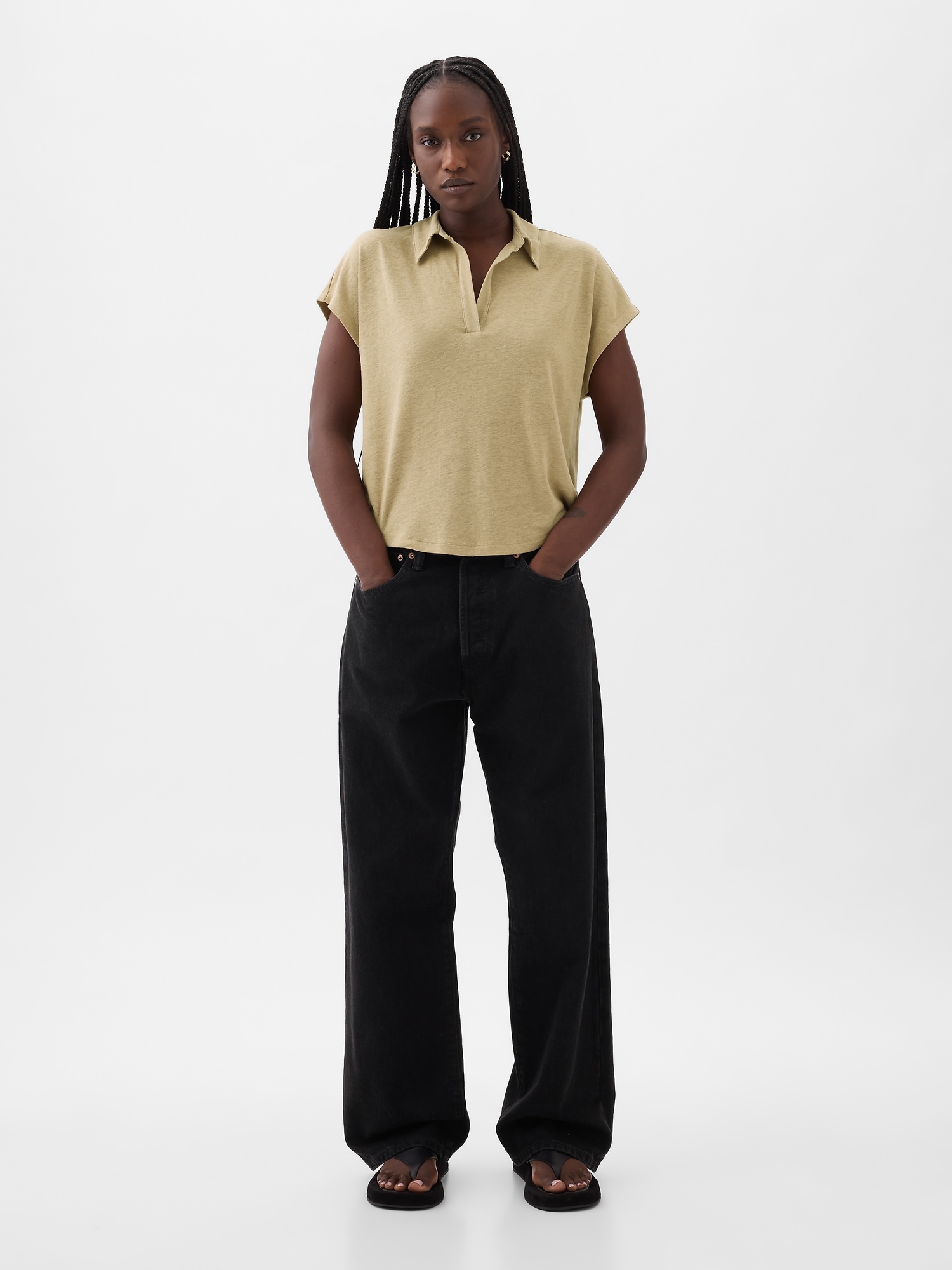 Linen Blend Polo Shirt Gap
