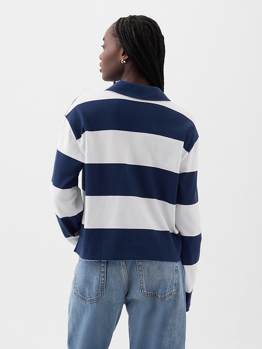 Classic Rugby Style Oversized Cropped Polo Shirt Varsity