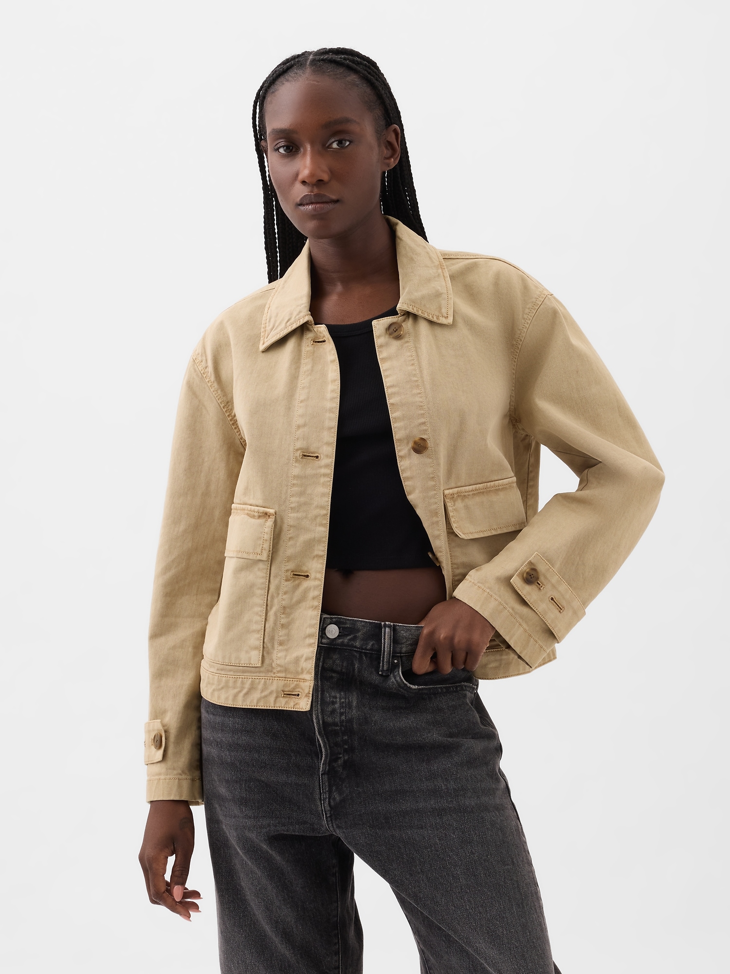 Gap Relaxed Utility Jacket In Perfect Khaki