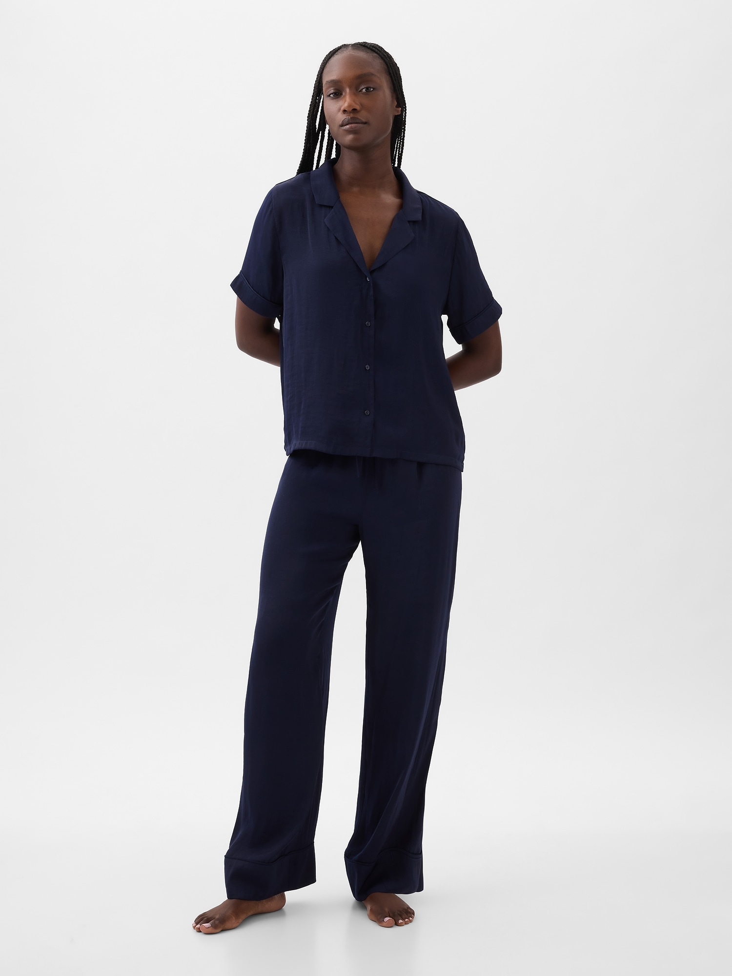 Gap Satin Pj Shirt In Navy Blue