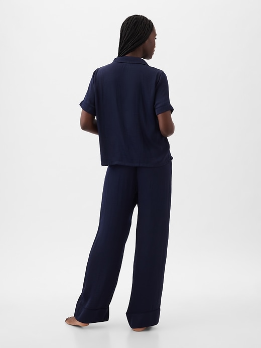 2 of 8 showing, with the color navy blue of product Satin PJ Shirt