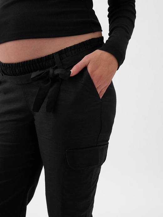 Image number 4 showing, Maternity Under Belly Linen-Cotton Cargo Pants