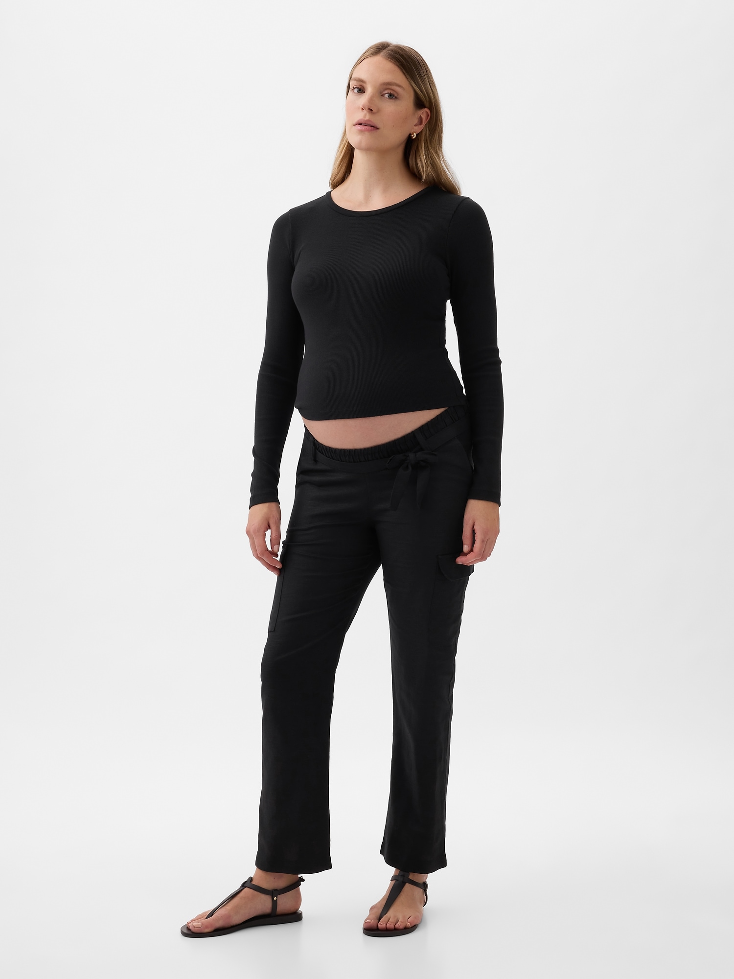 Gap Maternity Under Belly Linen-cotton Cargo Pants In Black