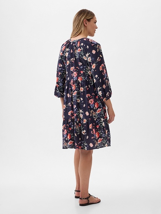 2 of 8 showing, with the color navy blue floral of product Maternity Tiered Mini Dress