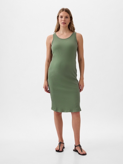 1 of 8 showing, with the color Laurel wreath green of product Maternity Rib Midi Tank Dress