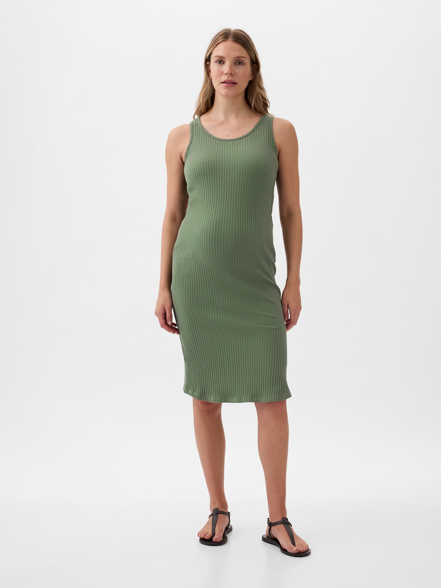 Gap Maternity Rib Midi Tank Dress In Laurel Wreath Green