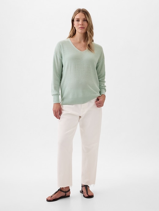 1 of 8 showing, with the color frothy aqua blue of product Maternity Linen-Blend Sweater