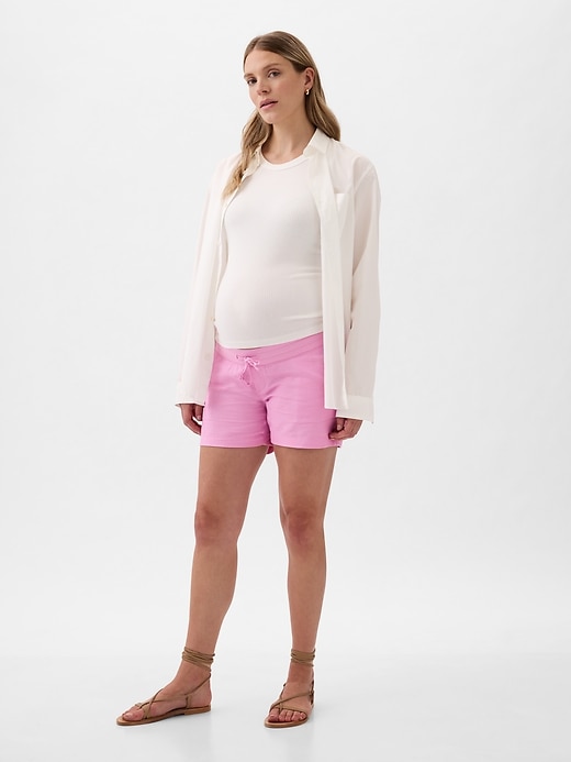 Image number 3 showing, Maternity Linen-Cotton Shorts