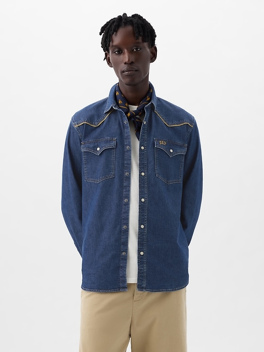 1 of 8 showing, with the color medium indigo of product GAP × DAP Denim Western Shirt