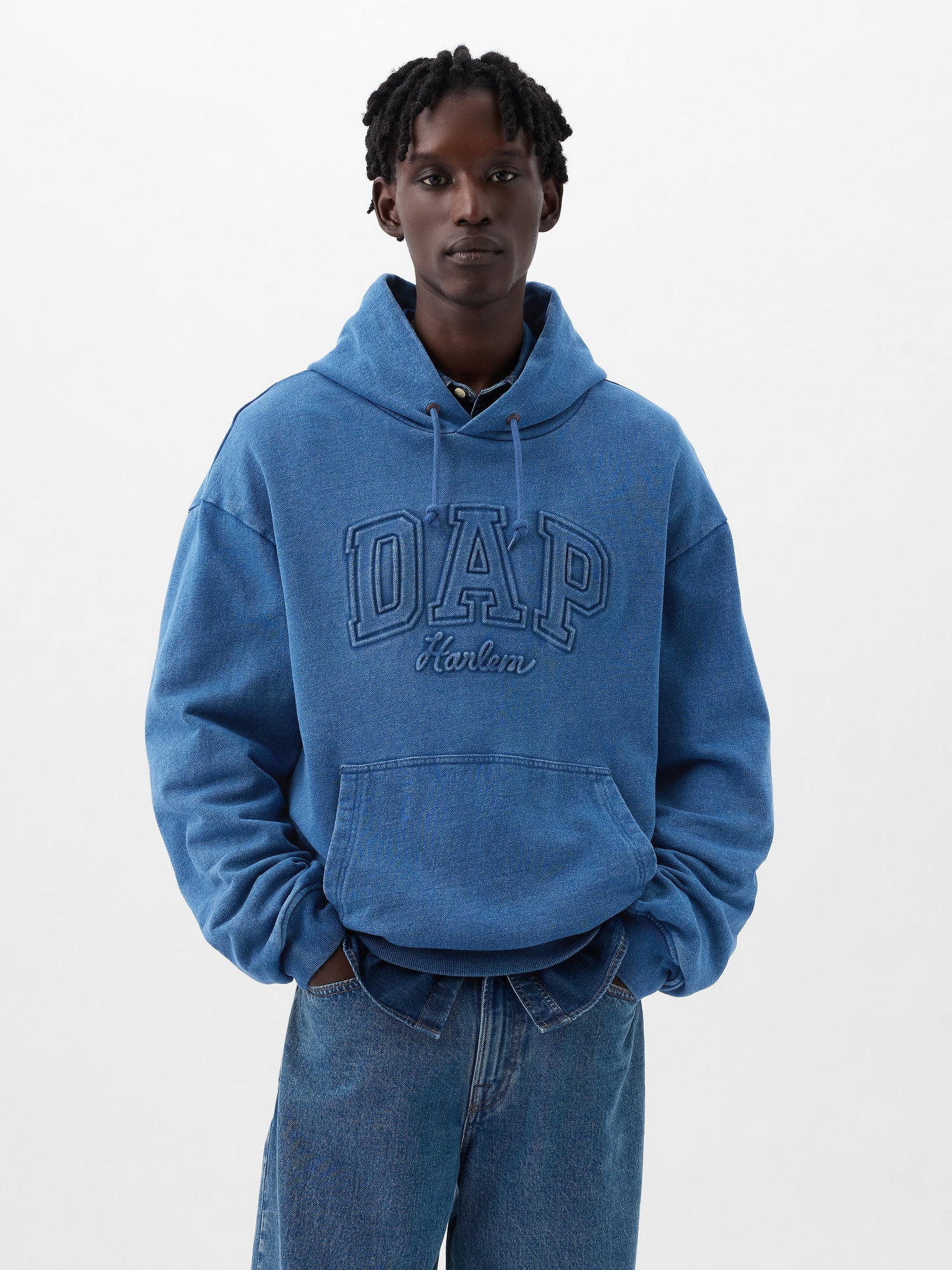 Shop Gap Dap ×  Denim Logo Hoodie In Light Indigo