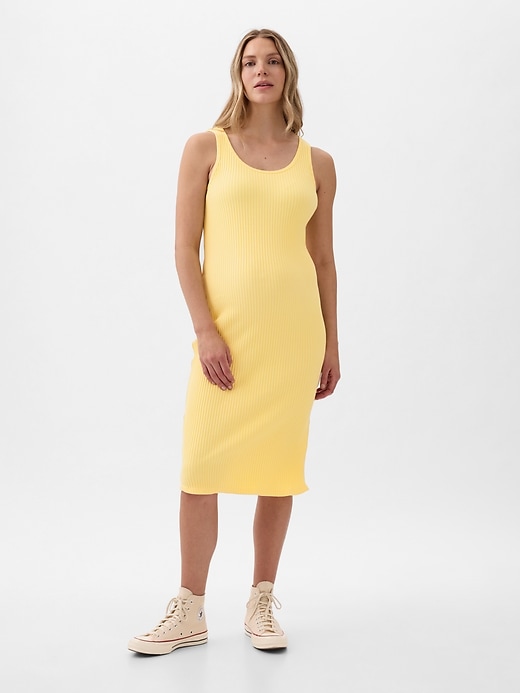 1 of 8 showing, with the color maize yellow of product Maternity Rib Midi Tank Dress