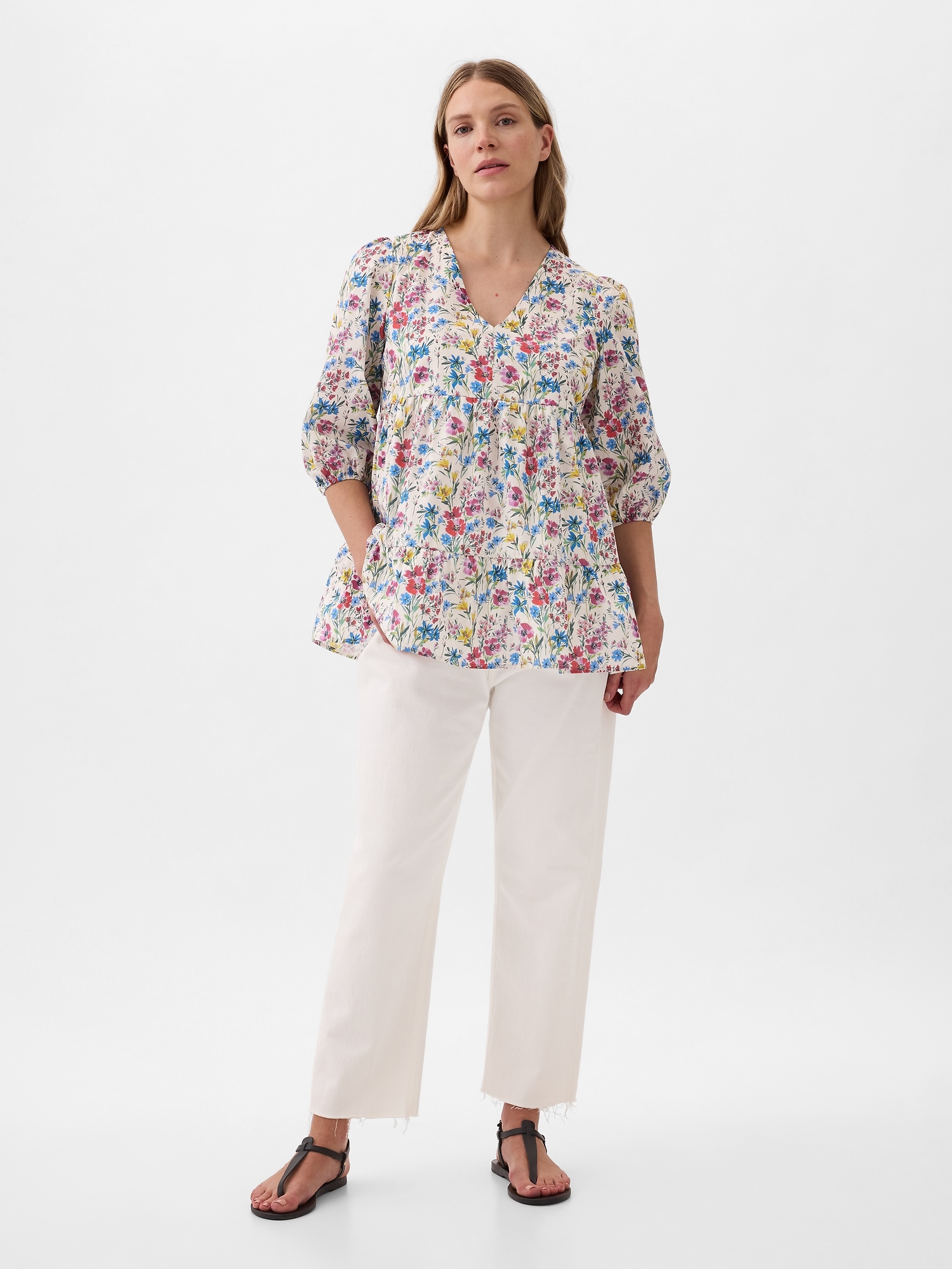 Gap Maternity Tiered Tunic In White Floral Print