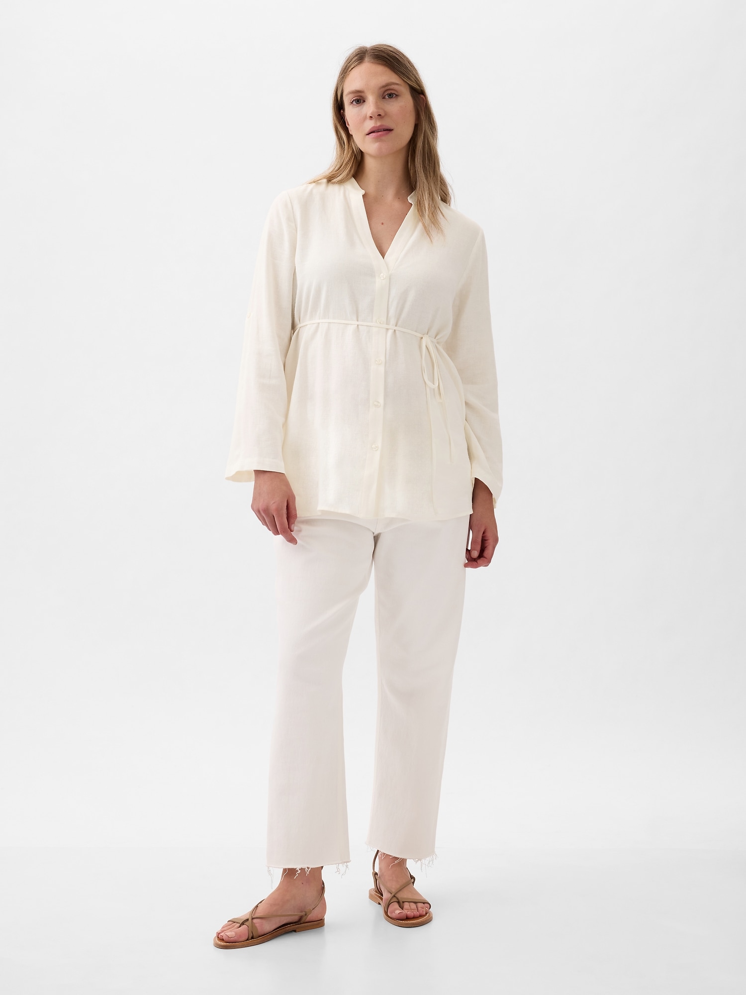 Shop Gap Maternity Linen-blend Shirt In Off White