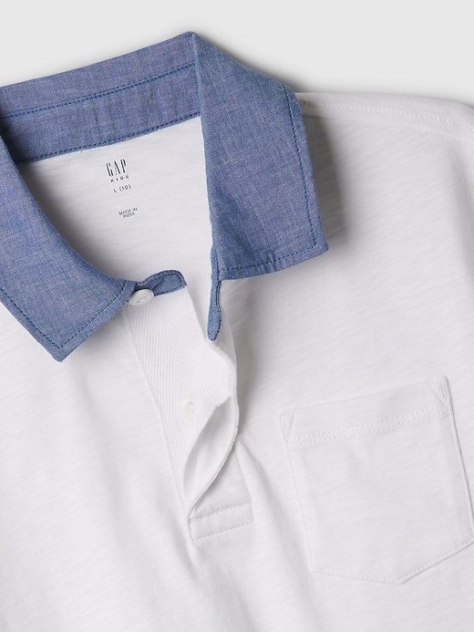 2 of 8 showing, with the color optic white of product Kids Chambray Polo T-Shirt