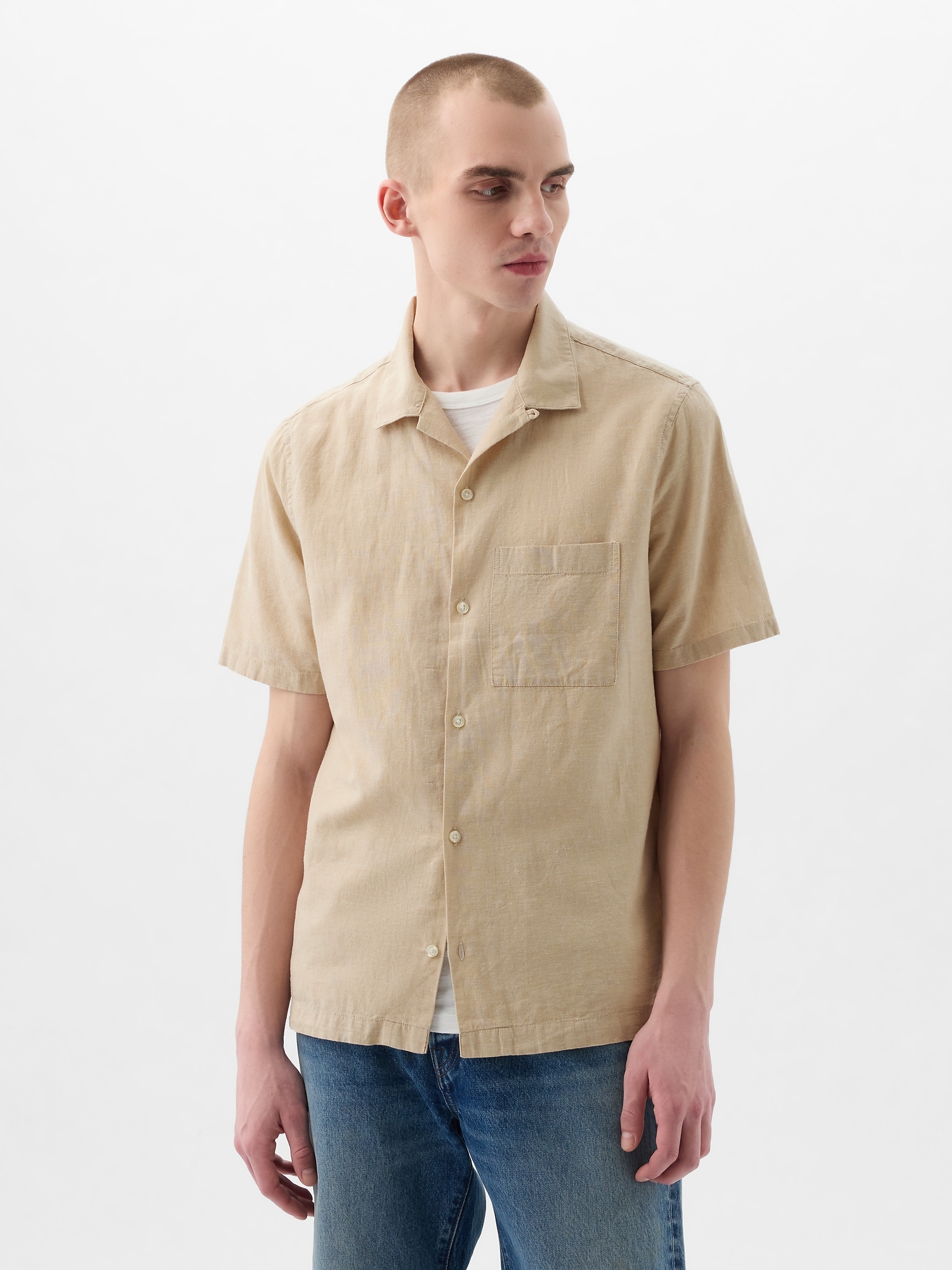 Gap Linen-cotton Shirt In Oatmeal
