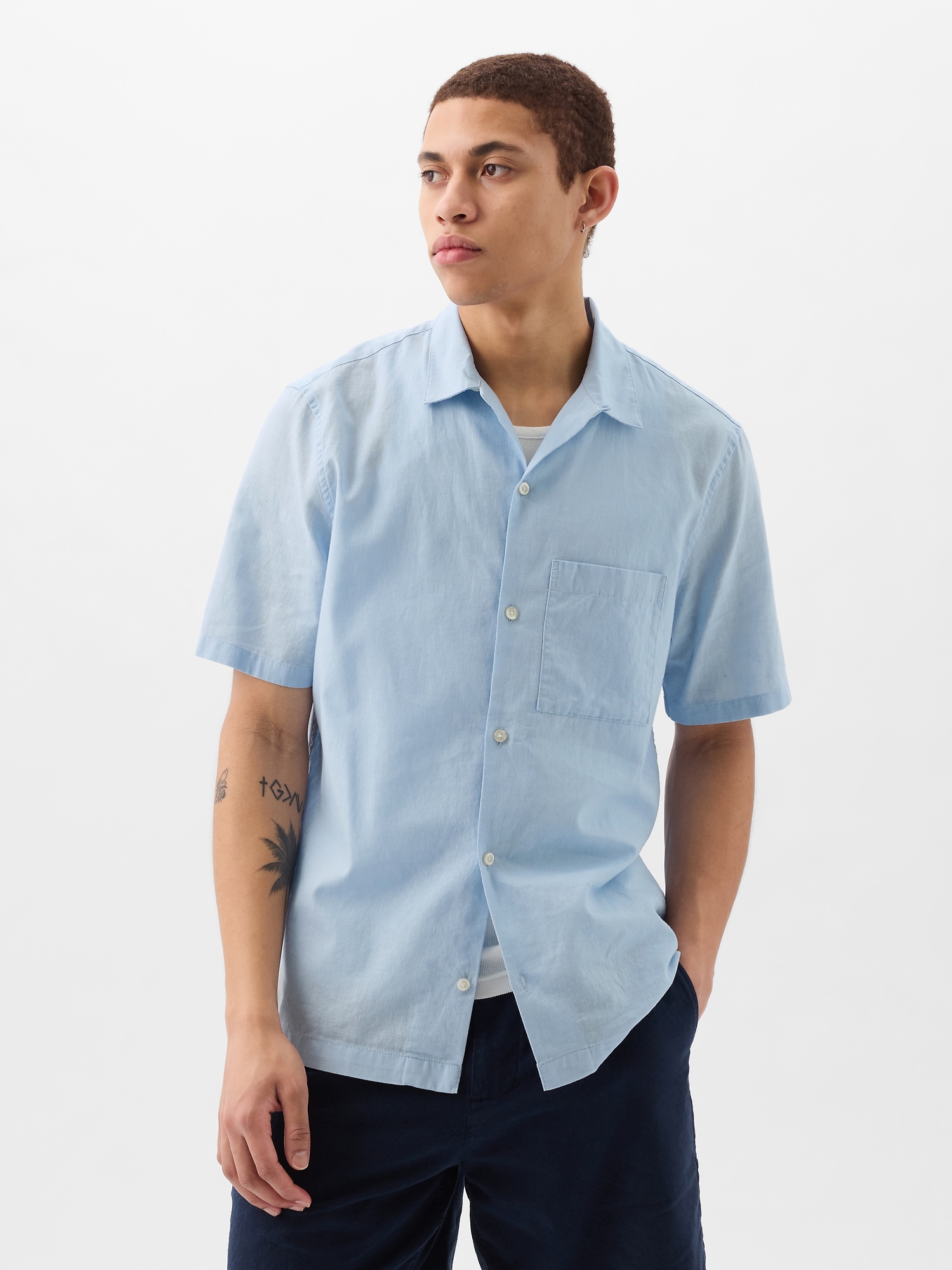 Gap Linen-cotton Shirt In Light Blue Shadow