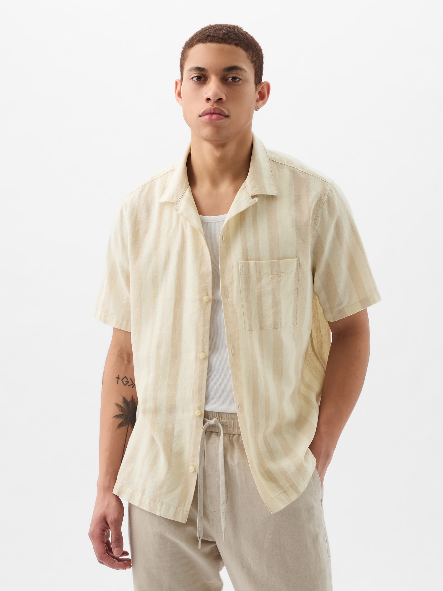 Gap Linen-cotton Shirt In Khaki Stripe