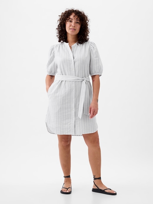 Image number 4 showing, Linen-Cotton Puff Sleeve Mini Shirtdress