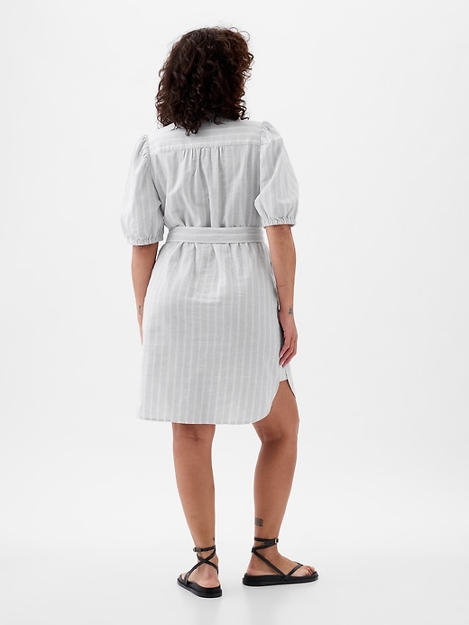 Image number 5 showing, Linen-Cotton Puff Sleeve Mini Shirtdress