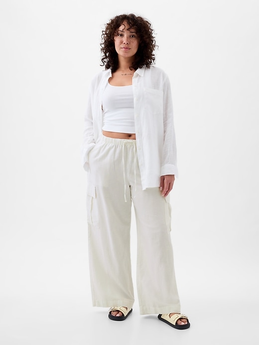 Image number 5 showing, Mid Rise Linen-Cotton Pull-On Cargo Pants