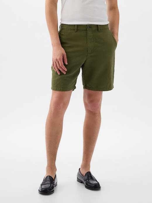 Image number 2 showing, 8" Linen-Cotton Shorts