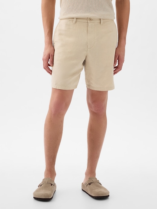 2 of 8 showing, with the color OATMEAL of product 8" Linen-Cotton Shorts