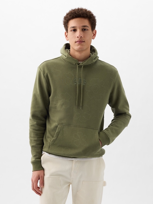 1 of 8 showing, with the color army jacket green of product Gap Arch Logo Floral Hoodie