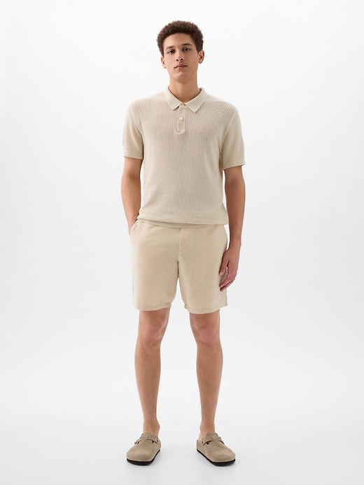1 of 8 showing, with the color OATMEAL of product 8" Linen-Cotton Shorts