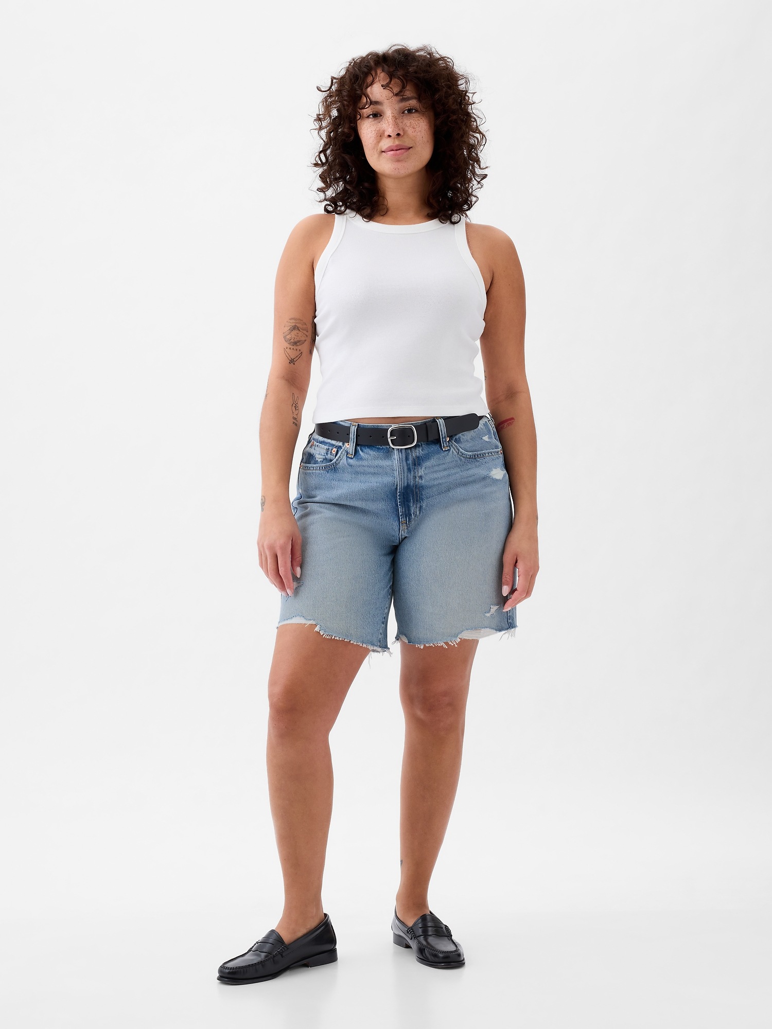 Washed Loose Denim Bermuda Shorts