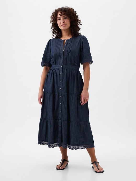 Image number 5 showing, Lace Denim Midi Dress