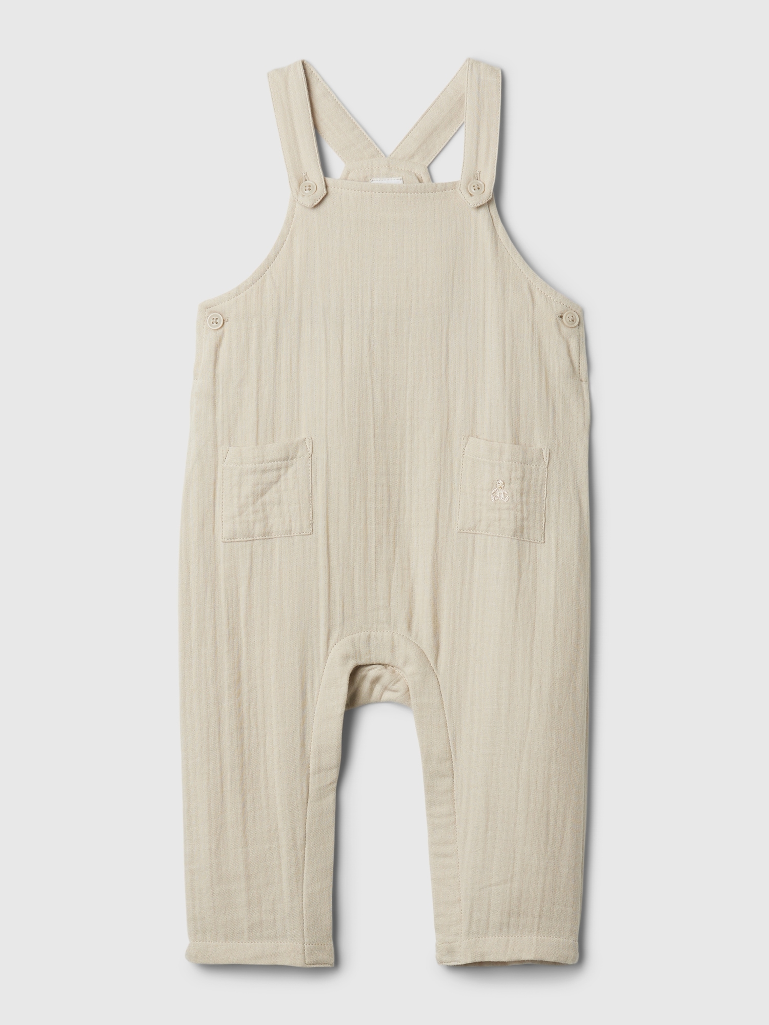 Shop Gap Baby Crinkle Gauze Overalls In Bedrock Beige