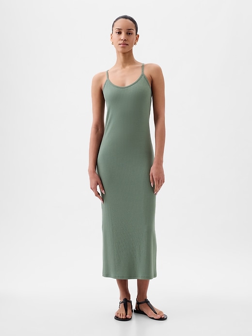 1 of 8 showing, with the color laurel wreath green of product Modern Rib Midi Tank Dress