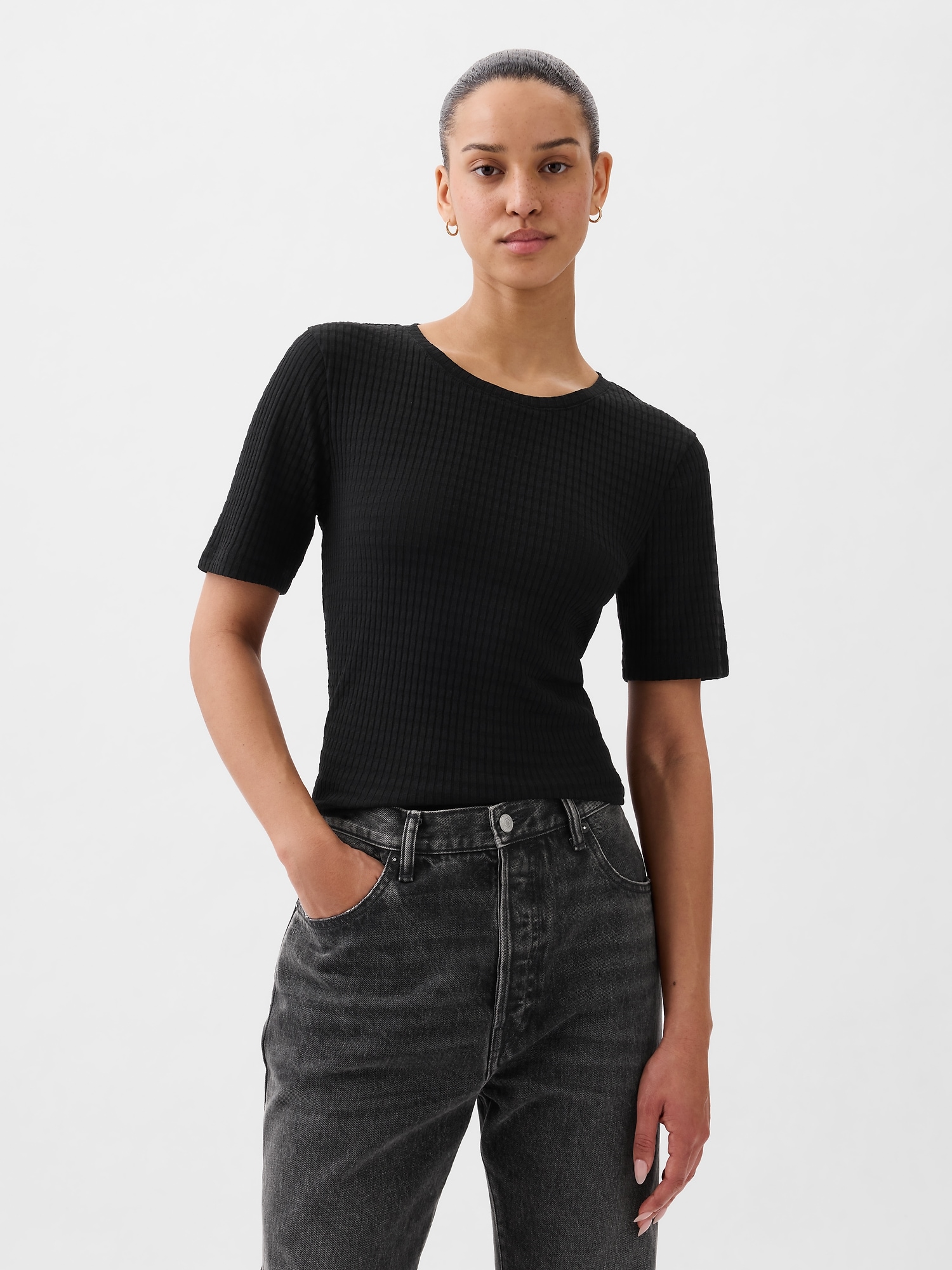 Gap Modern Crewneck T-shirt In Black Rib