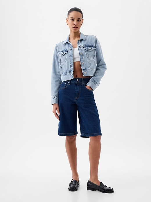 2 of 8 showing, with the color light indigo of product Cropped Icon Denim Jacket