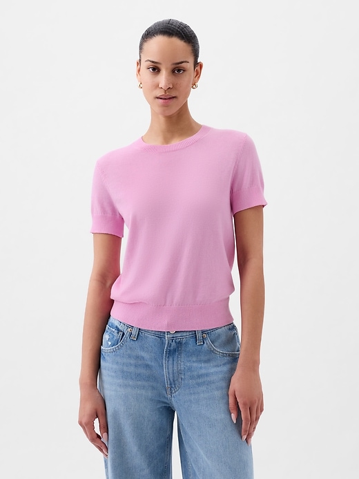 1 of 8 showing, with the color sugar pink of product Lightweight CashSoft Cropped Sweater