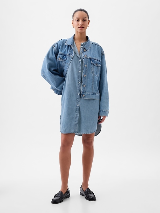 Image number 3 showing, Puff-Sleeve Denim Mini Dress