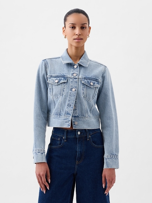 1 of 8 showing, with the color light indigo of product Cropped Icon Denim Jacket