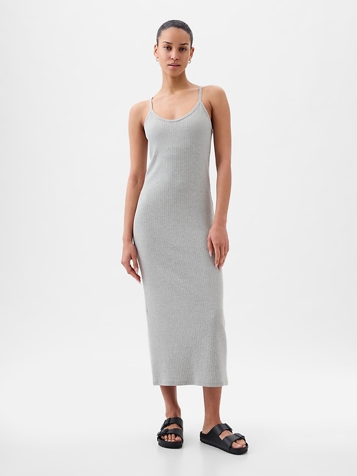 1 of 8 showing, with the color light heather grey of product Modern Rib Midi Tank Dress