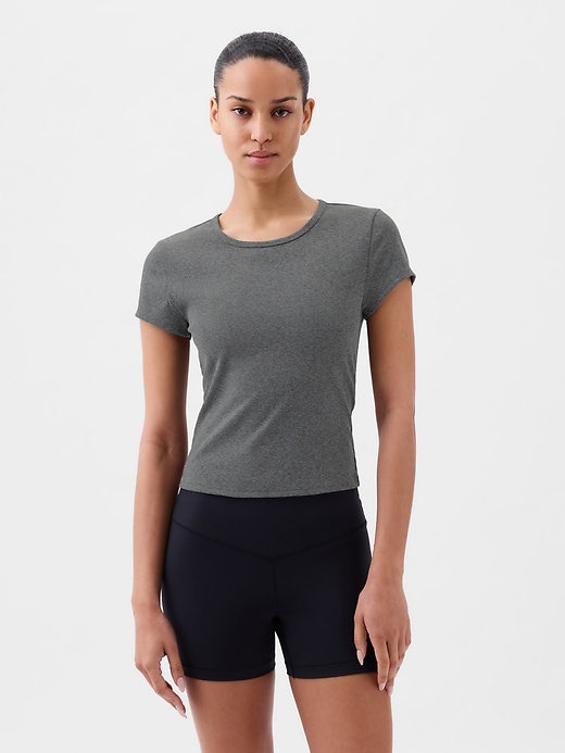 1 of 8 showing, with the color new heather grey of product GapFit Studio Rib Cropped T-Shirt