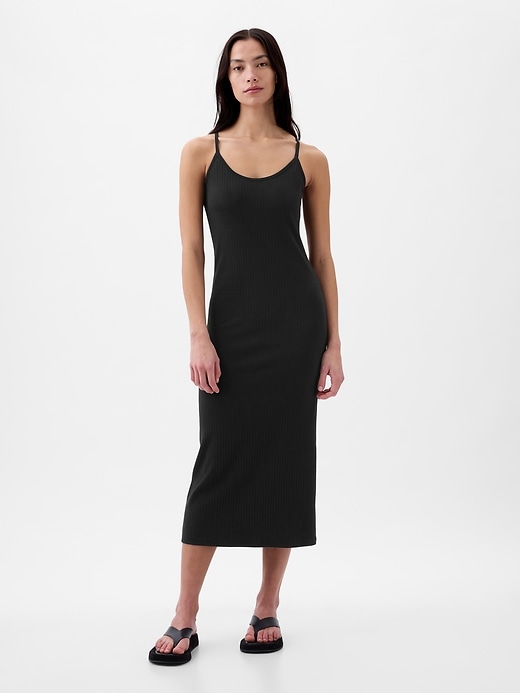 1 of 8 showing, with the color black of product Modern Rib Midi Tank Dress